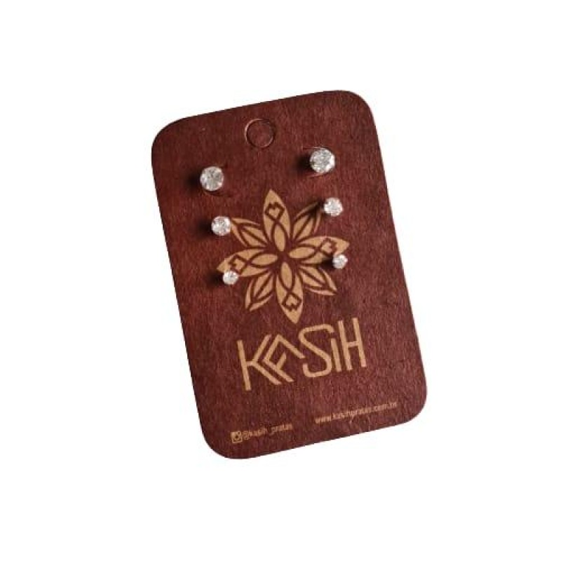 Kit Trio de Brincos Zircônia Redondo 3 furos