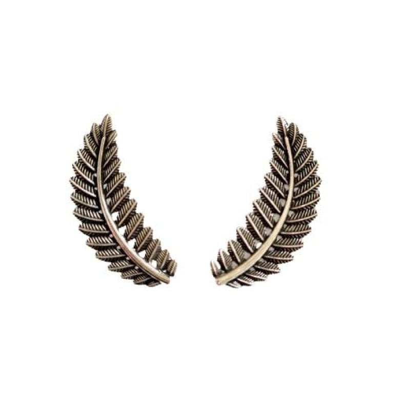 Brinco Ear Cuff Ramo de Folhas Envelhecido Grande