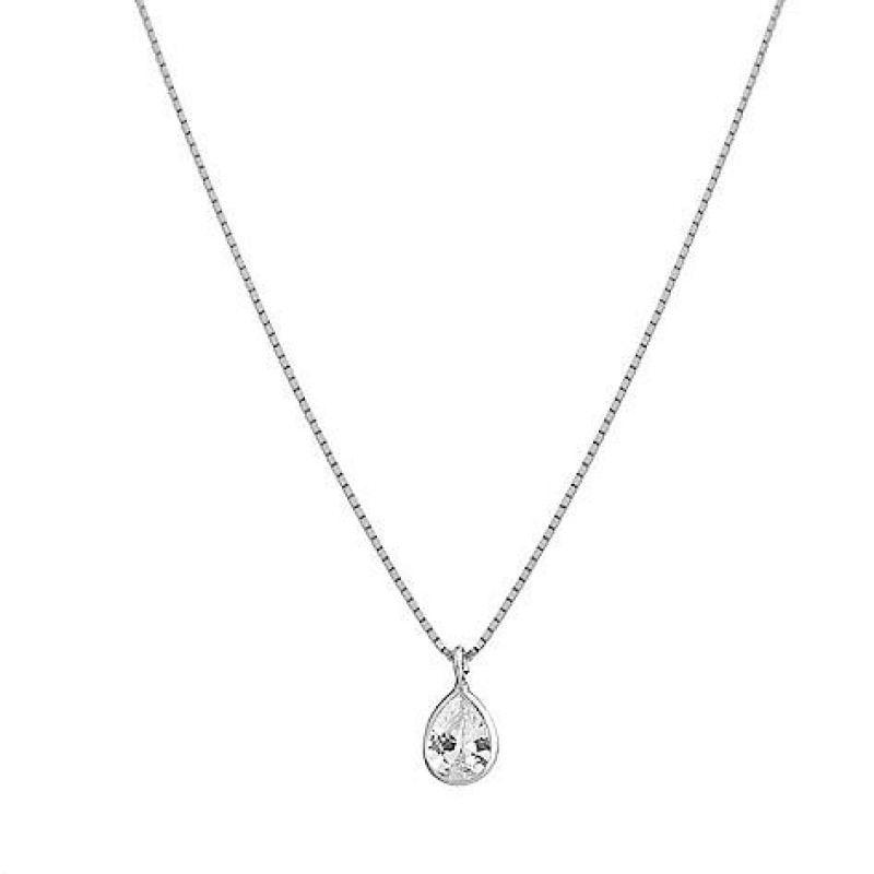 Colar de Prata 925 Feminino Ponto de Luz Gota Zircônia Crista