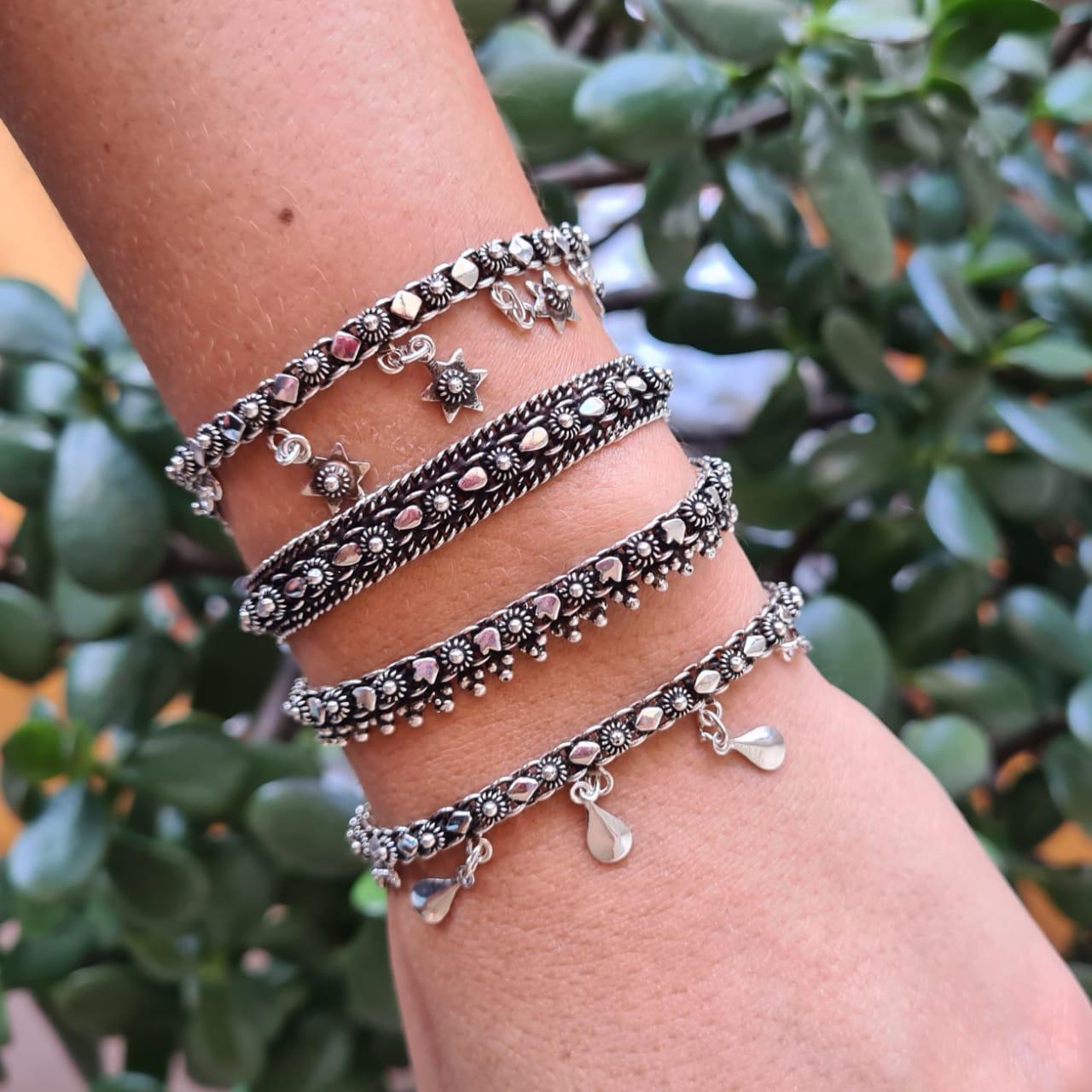 Pulseira de prata indiana Bali Pikum Triângulos