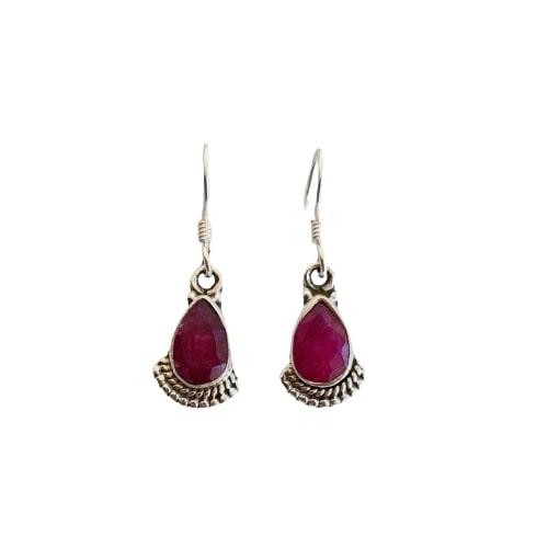 Brinco KASIH Gota Rubi/ Quartzo Rosa/Ametista/Pedra da Lua Indiano Prata 925 Pequeno