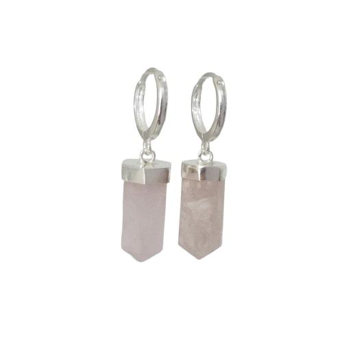 Argola Prata 925 com Prisma Quartzo Rosa